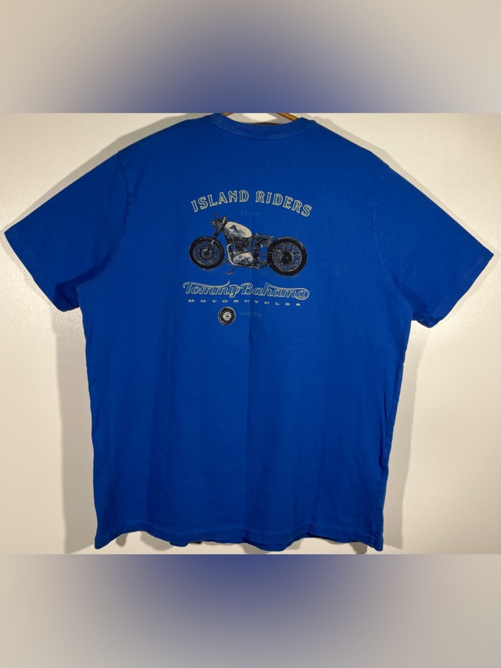 Tommy Bahama Island Riders Motorcycles Relax Men’s Graphic Tee Blue Sz L Cotton